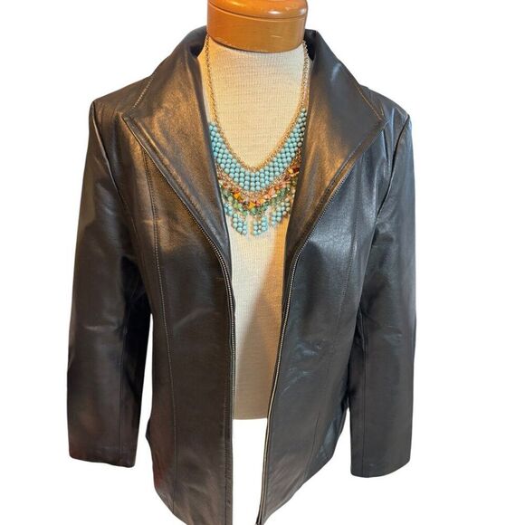East 5th Womens Medium Genuine Leather Black Jacket - Picture 2 of 12